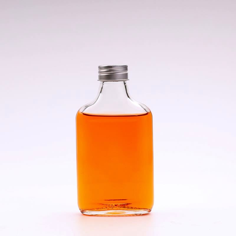Clear Flat Hip Flask Beverage Packing Cold Brew Coffee Whisky Glass Bottles For Liquor Tea