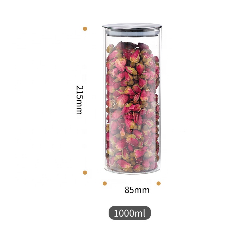 Clear Food Grade Borosilicate Airtight Kitchen Spice Cylinder Container Glass Storage Jar With Metal Lid