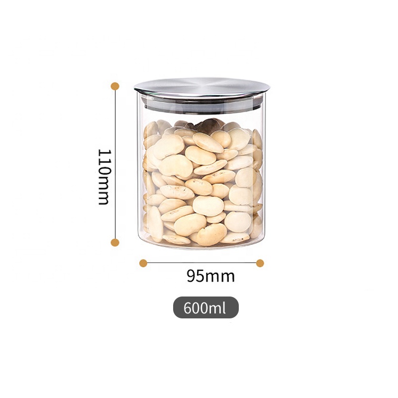 Clear Food Grade Borosilicate Airtight Kitchen Spice Cylinder Container Glass Storage Jar With Metal Lid
