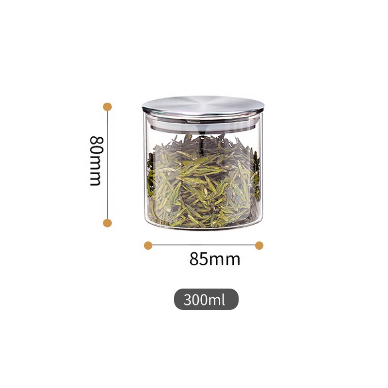 Clear Food Grade Borosilicate Airtight Kitchen Spice Cylinder Container Glass Storage Jar With Metal Lid