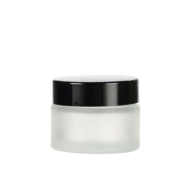 Clear Forested Glass Balm Jars 20g 30g Cosmetic Jars with Lined Black Plastic Lids