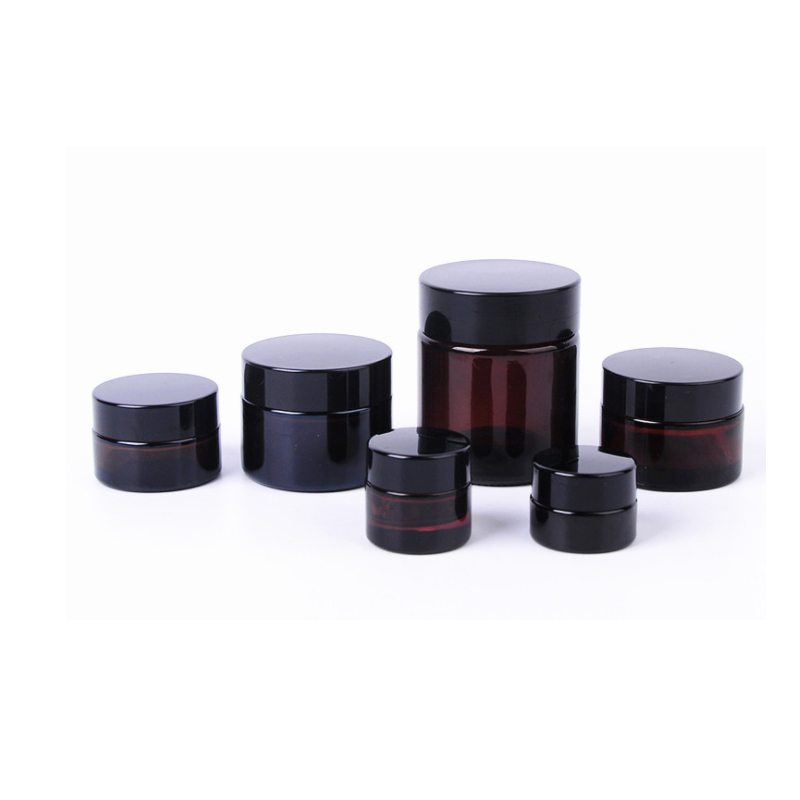 Clear Frosted 50ml 100ml Glass Bottles and 30g 50g Glass Jars with black Lid
