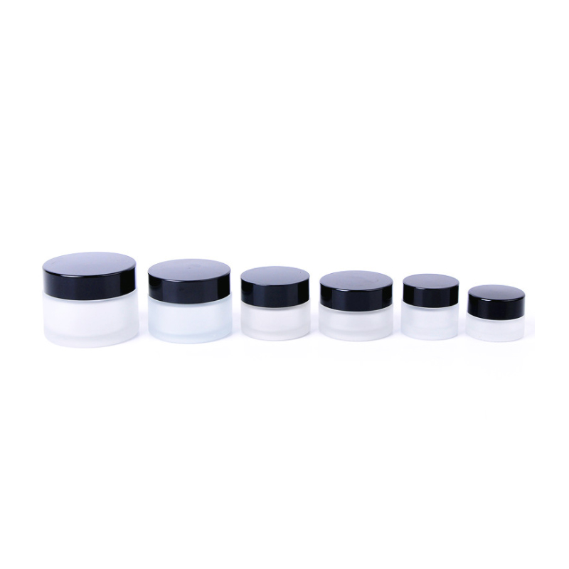 Clear Frosted 50ml 100ml Glass Bottles and 30g 50g Glass Jars with black Lid