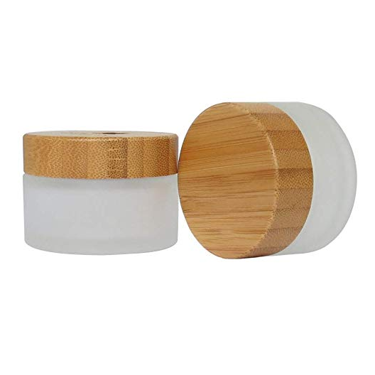 Clear Frosted Glass Cream Jar 50 ml Cosmetic Glass Jar with Bamboo Lid