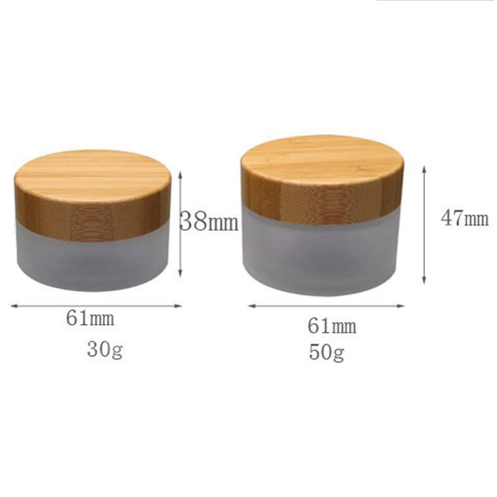 Clear Frosted Glass Cream Jar 50 ml Cosmetic Glass Jar with Bamboo Lid