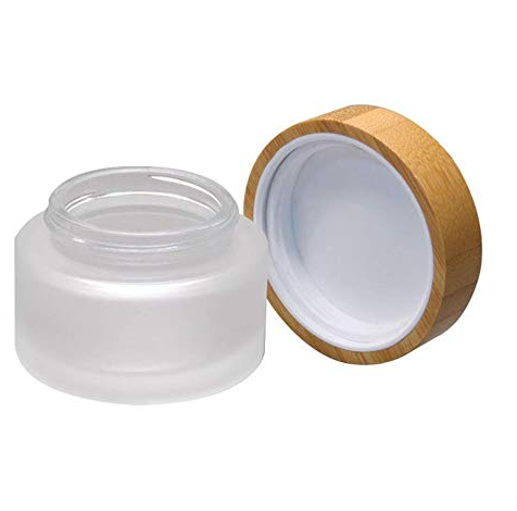 Clear Frosted Glass Cream Jar 50 ml Cosmetic Glass Jar with Bamboo Lid