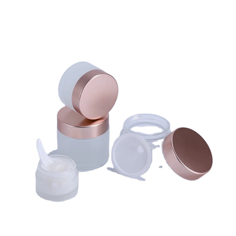 Clear Frosted Glass Cream Jar Cosmetic Container Cosmetic Jars Rose Gold Lid Glass Bottle Cream Container Empty Jars