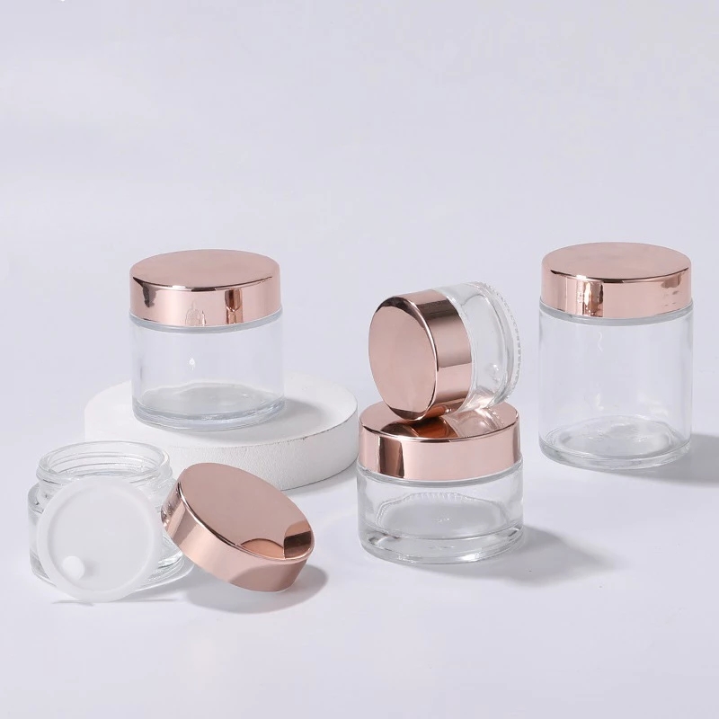 Clear Frosted Glass Cream Jar Cosmetic Container Cosmetic Jars Rose Gold Lid Glass Bottle Cream Container Empty Jars