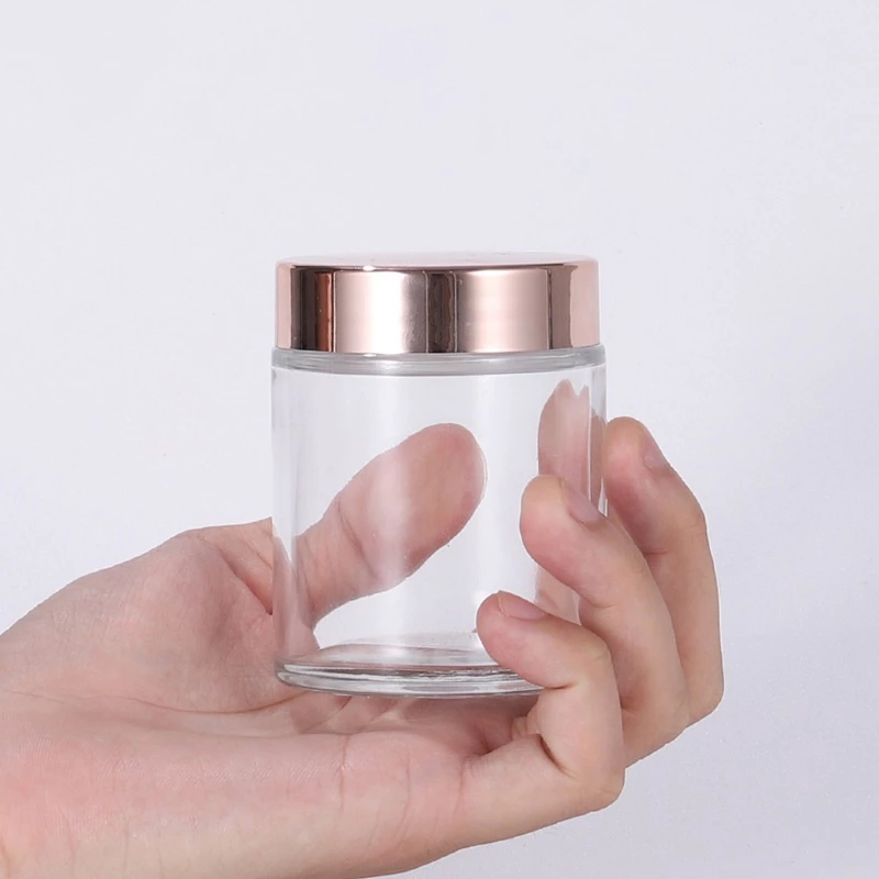 Clear Frosted Glass Cream Jar Cosmetic Container Cosmetic Jars Rose Gold Lid Glass Bottle Cream Container Empty Jars
