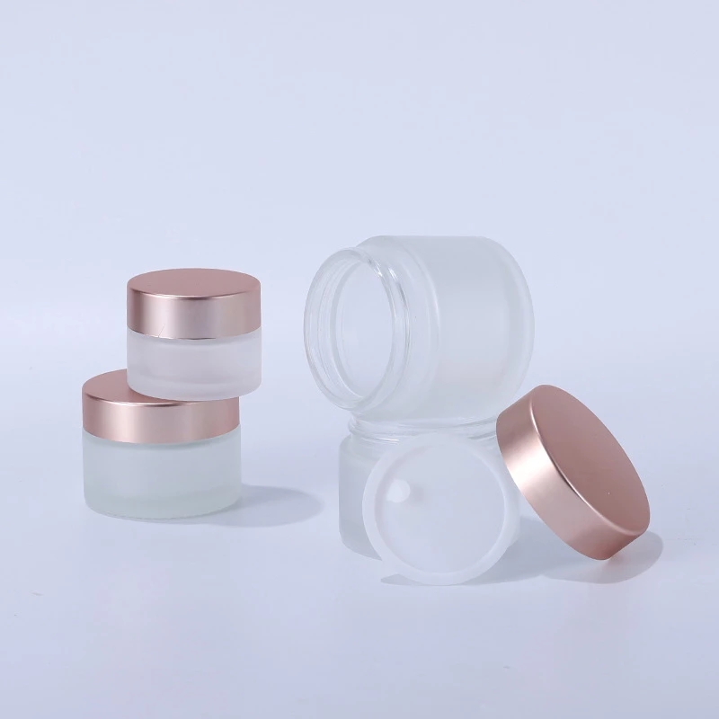 Clear Frosted Glass Cream Jar Cosmetic Container Cosmetic Jars Rose Gold Lid Glass Bottle Cream Container Empty Jars