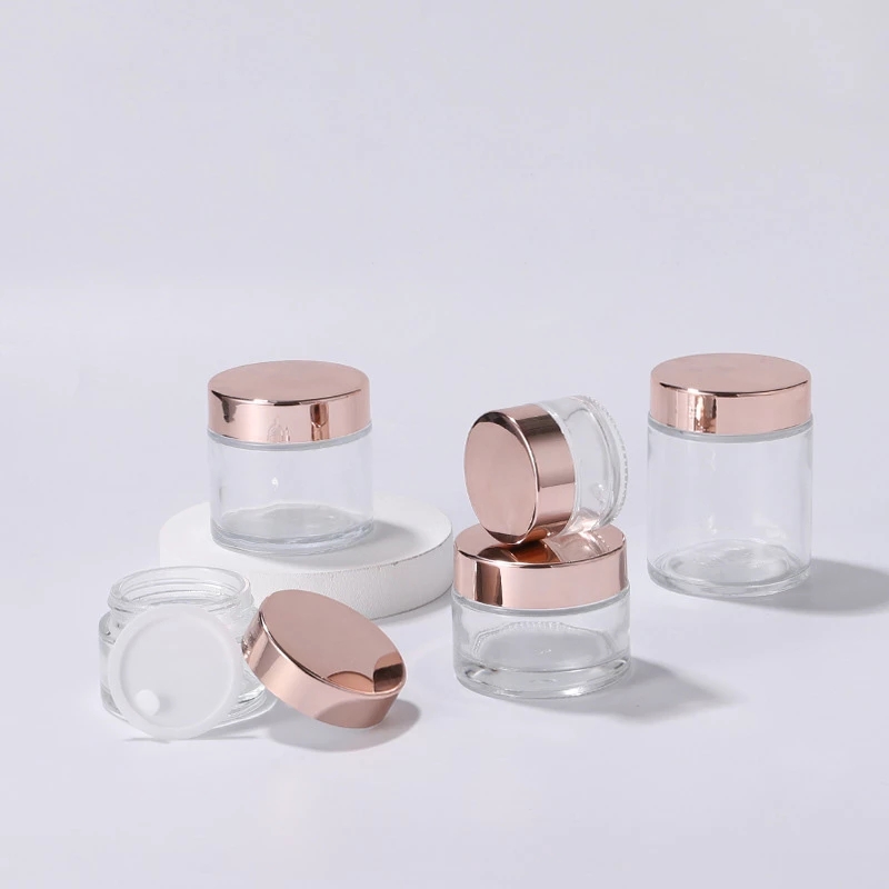 Clear Frosted Glass Cream Jar Cosmetic Container Cosmetic Jars Rose Gold Lid Glass Bottle Cream Container Empty Jars