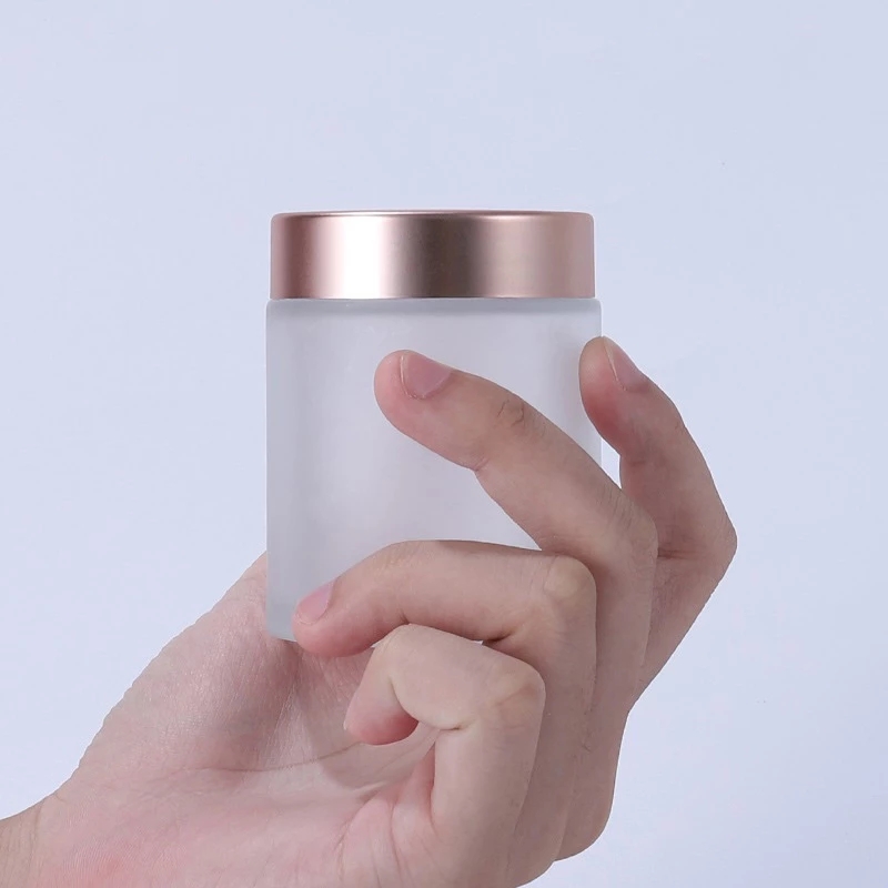 Clear Frosted Glass Cream Jar Cosmetic Container Cosmetic Jars Rose Gold Lid Glass Bottle Cream Container Empty Jars
