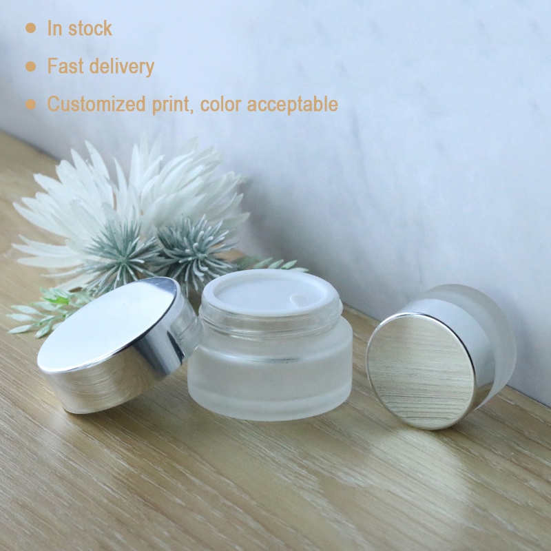 Clear Frosted In Stock 20g 30g 50g 100g Round Container Cream Empty Glass Jar With Silver Lid (GJM19)