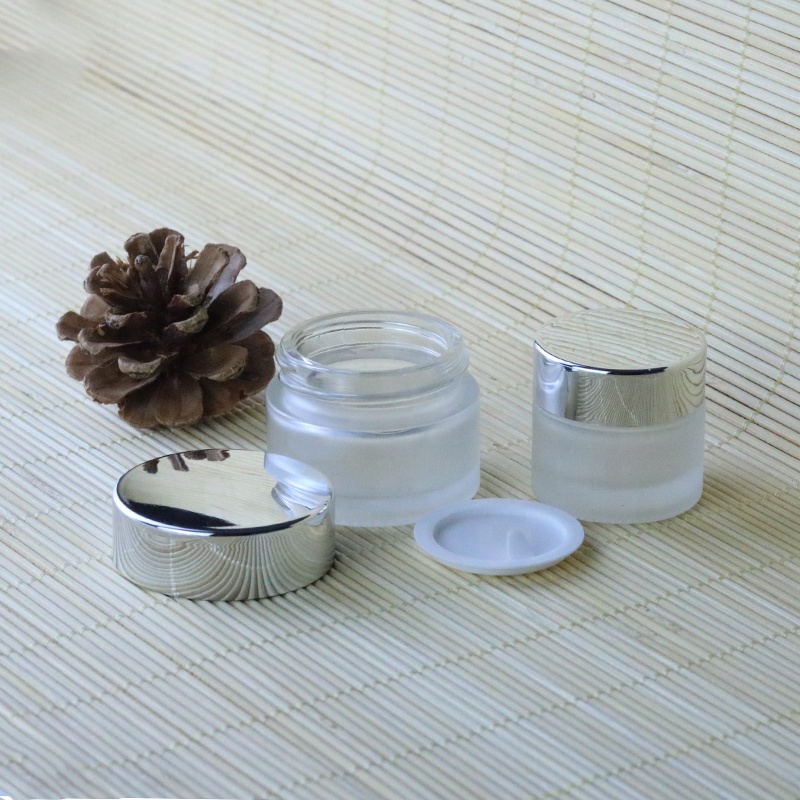 Clear Frosted In Stock 20g 30g 50g 100g Round Container Cream Empty Glass Jar With Silver Lid (GJM19)