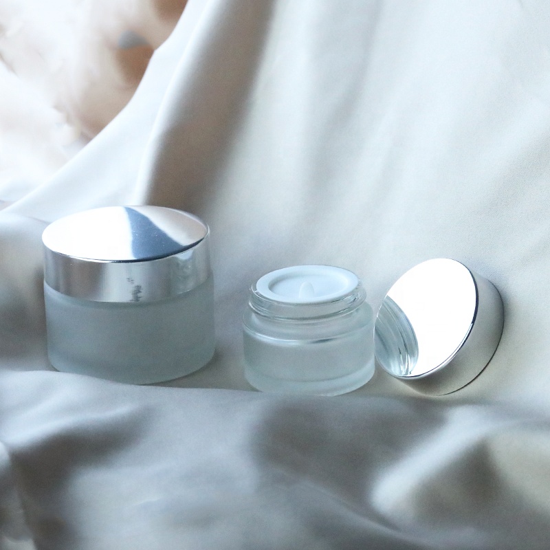 Clear Frosted In Stock 20g 30g 50g 100g Round Container Cream Empty Glass Jar With Silver Lid (GJM19)