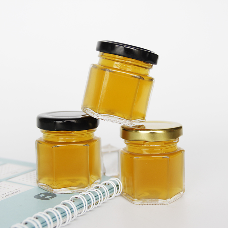 Clear Glass 45ml 1.5oz Hex Shape Glass Canning Jars For Honey