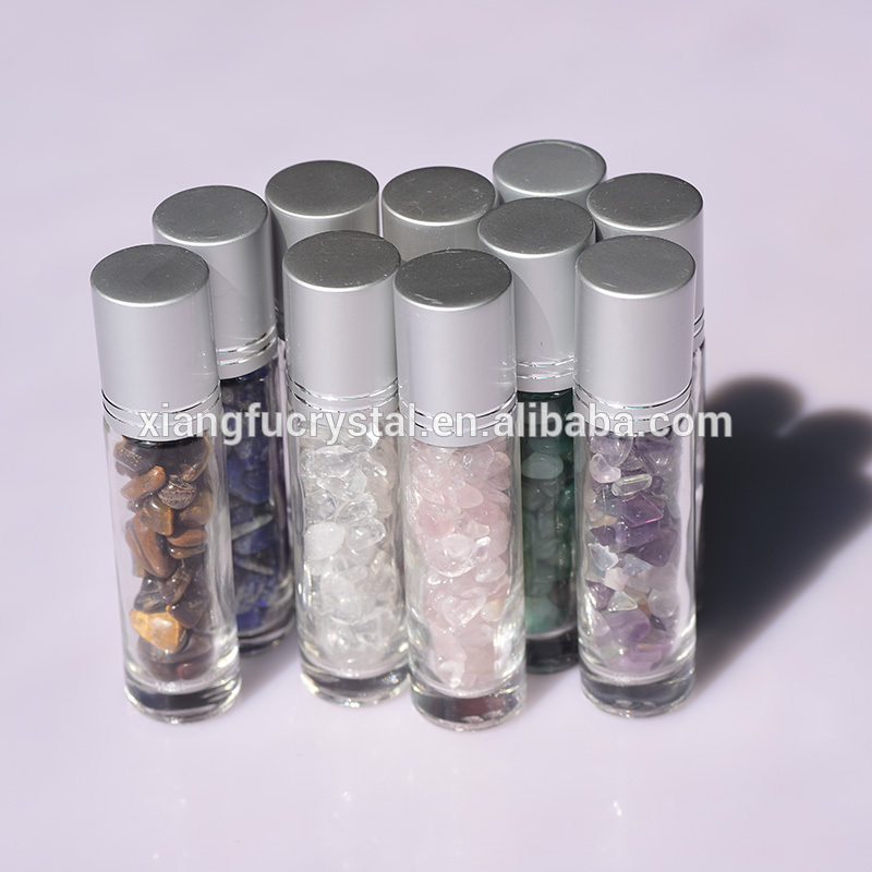 Clear Glass Assorted Natural Crystals Quartz Gemstone Roller Bottles For Essential Oil