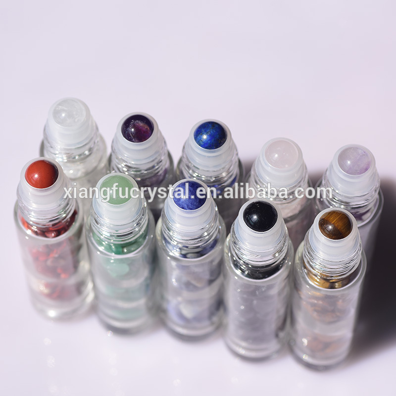 Clear Glass Assorted Natural Crystals Quartz Gemstone Roller Bottles For Essential Oil