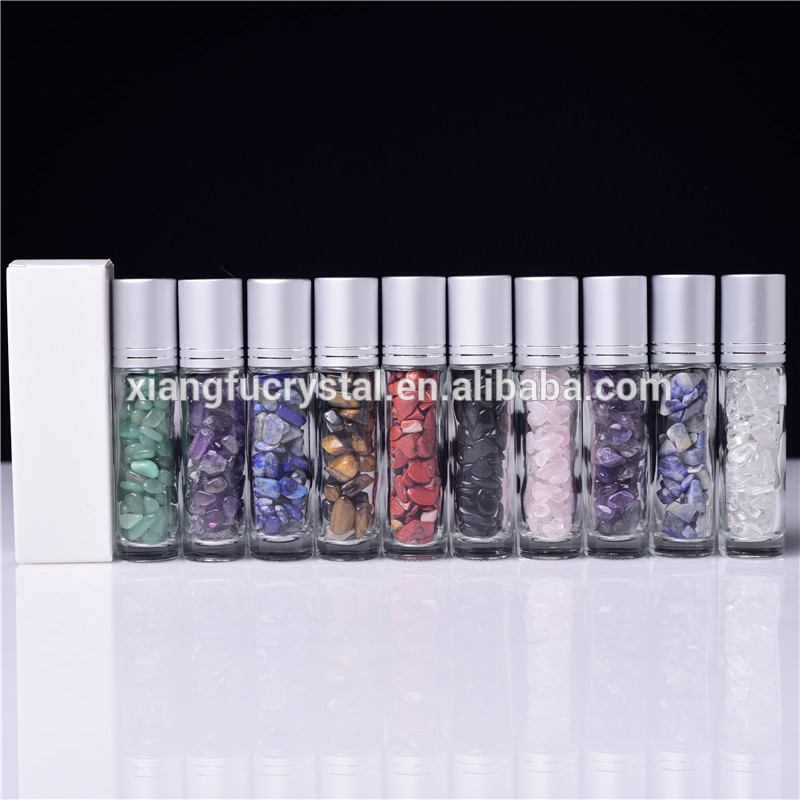 Clear Glass Assorted Natural Crystals Quartz Gemstone Roller Bottles For Essential Oil