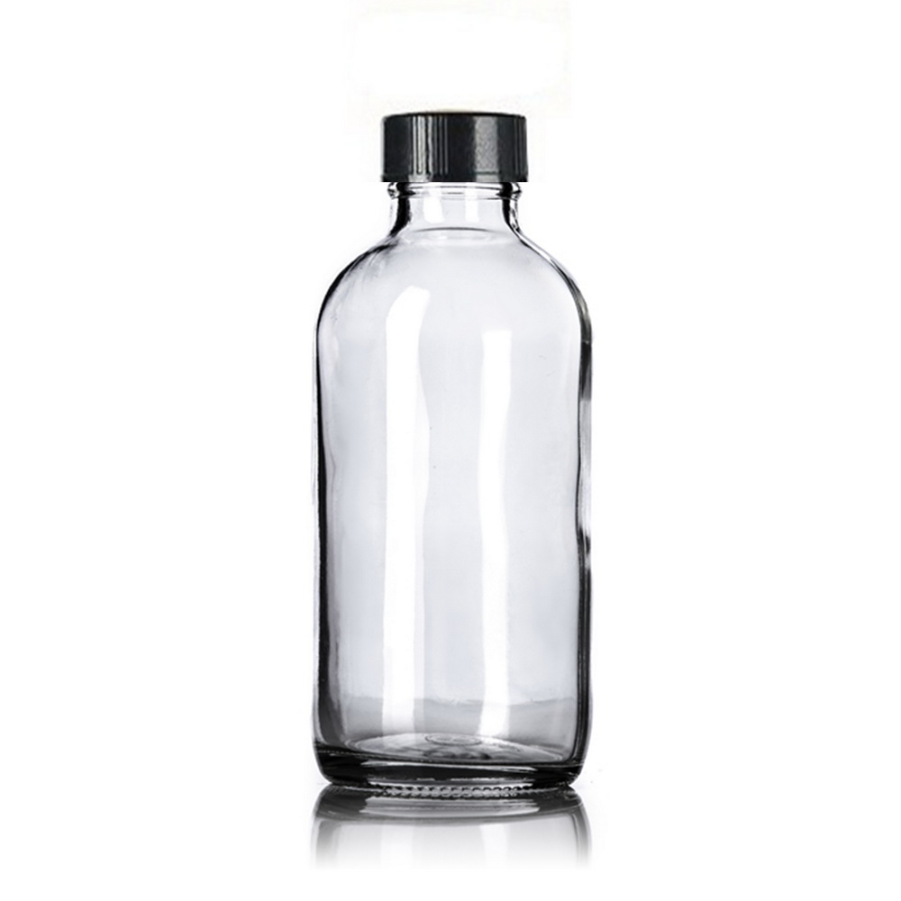 Clear Glass Boston Round Bottles w/Stainless Steel Pumps