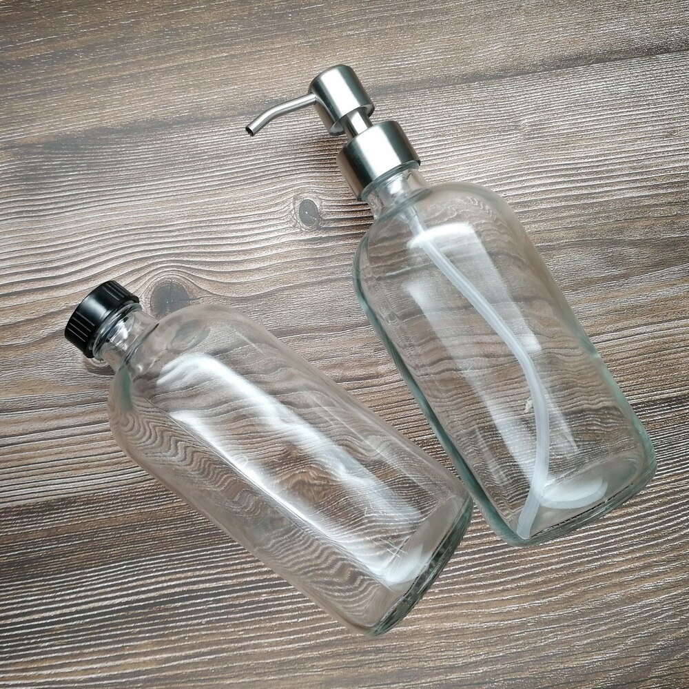 Clear Glass Boston Round Bottles w/Stainless Steel Pumps