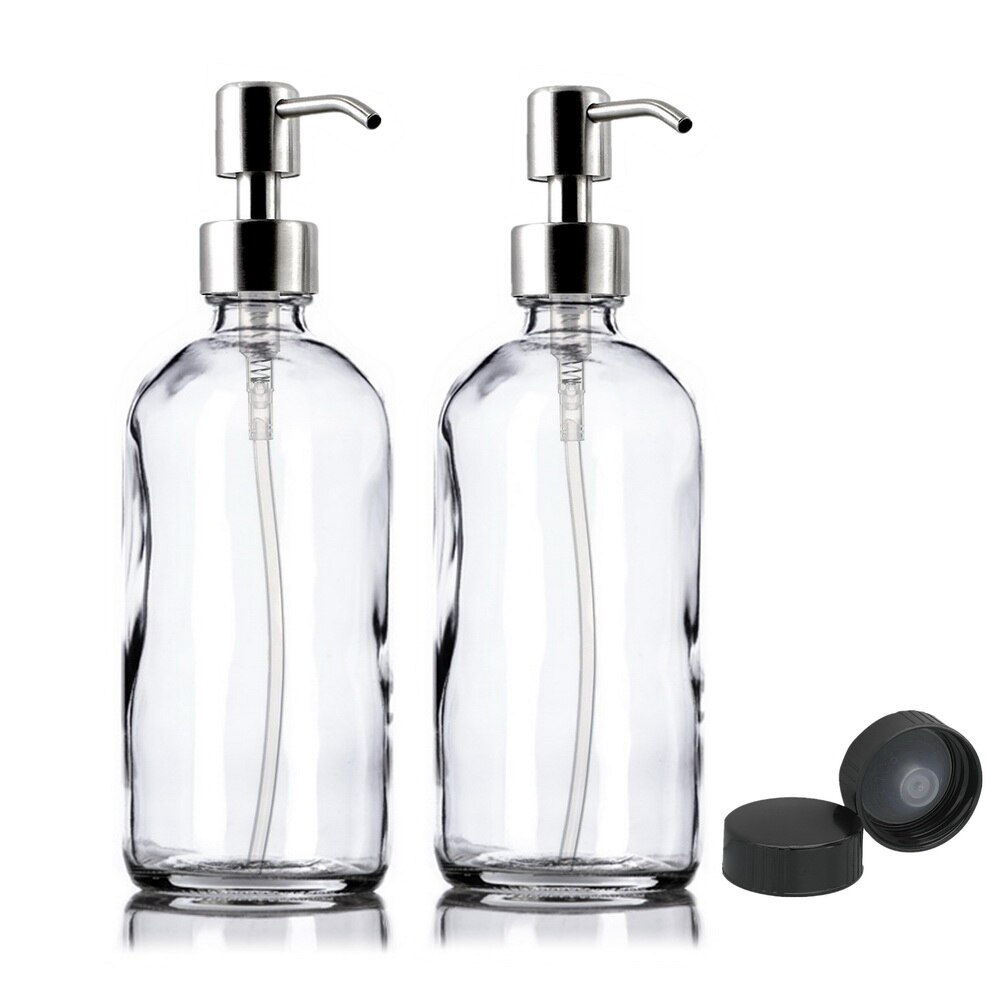 Clear Glass Boston Round Bottles w/Stainless Steel Pumps