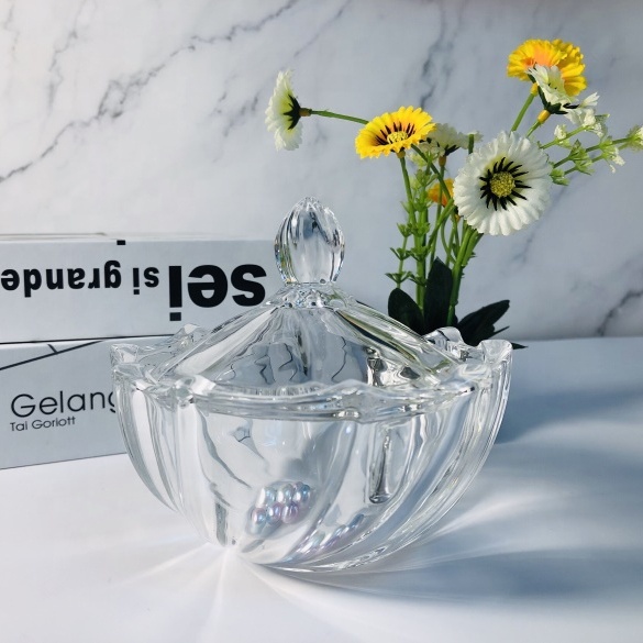 Clear Glass Candy Dish Decorative Salad Bowl Candy Bowl with Lid high quality big indonesia glassware wholesale stock glassware