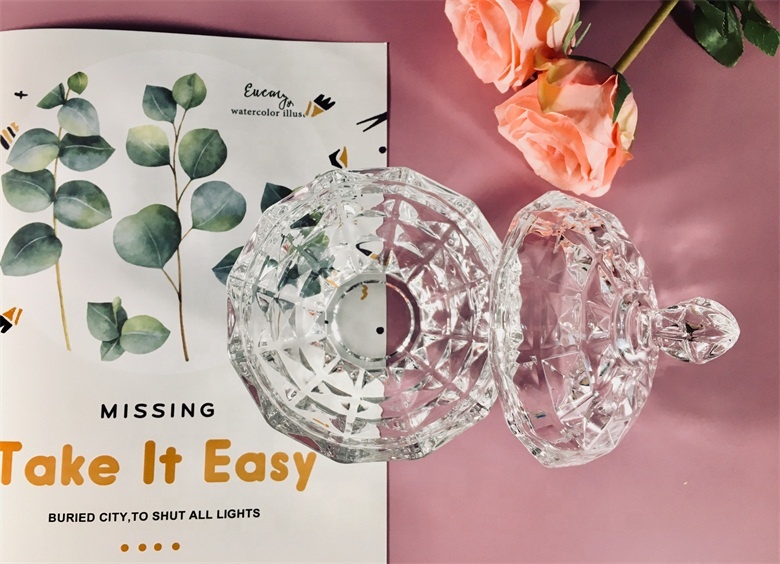 Clear Glass Candy Dish Decorative Salad Bowl Candy Bowl with Lid high quality big indonesia glassware wholesale stock glassware