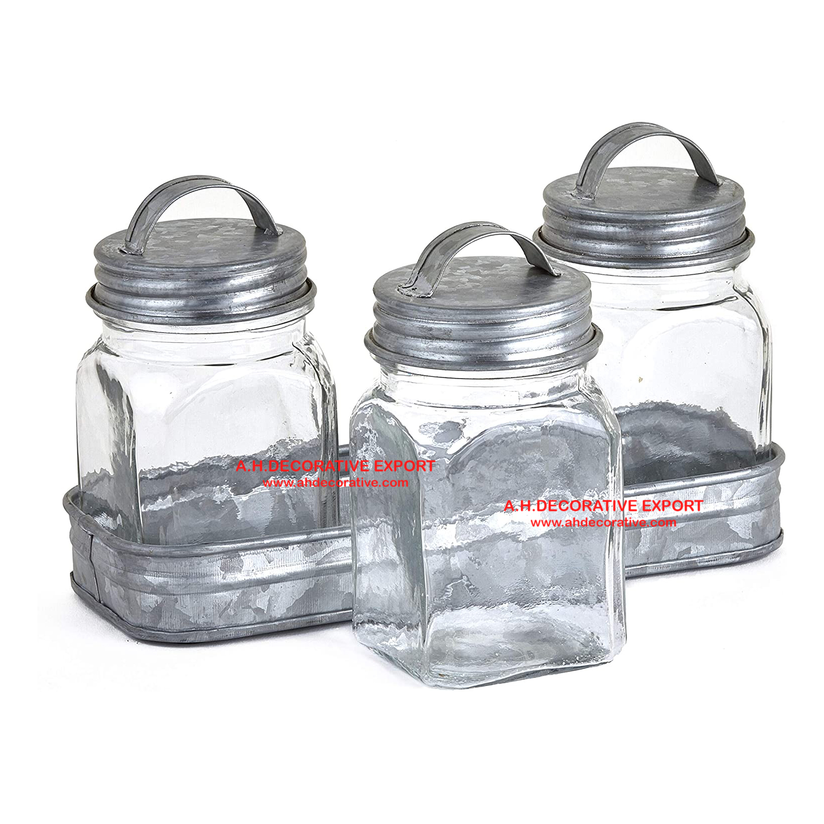 Clear Glass Canister Set/Decorative Clear Glass Canister Set with Tray for Kitchen Storage