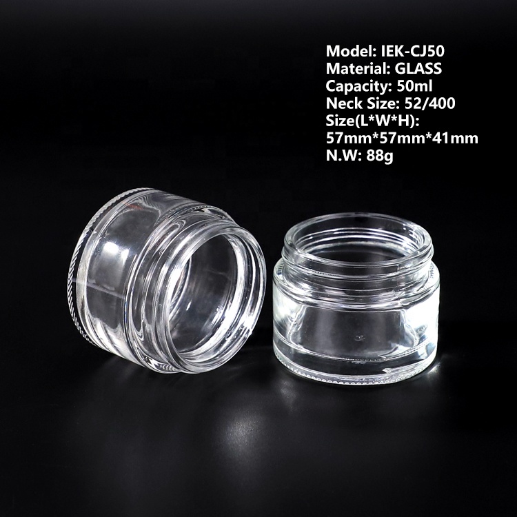 Clear Glass Container 50ml Cosmetic Glass Jar With Plastic Screw Cap