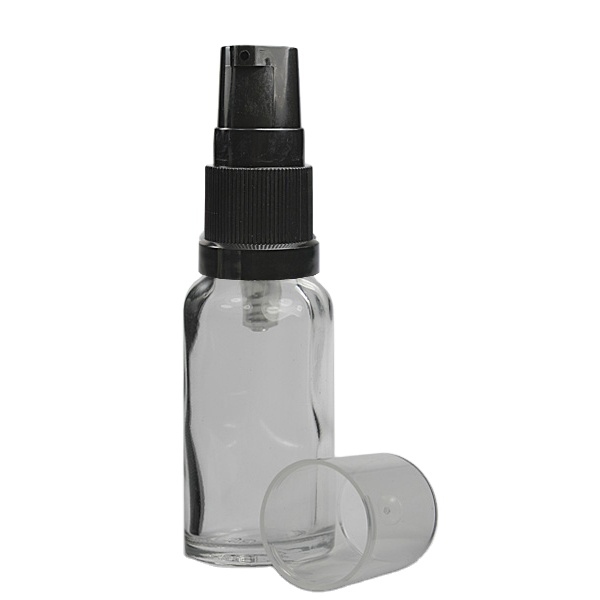 Clear Glass Dropper Bottle & 18mm Black Lotion Pump