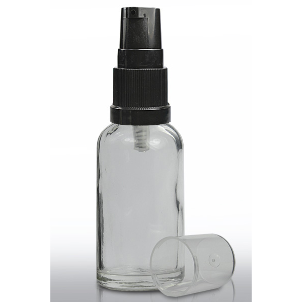 Clear Glass Dropper Bottle & 18mm Black Lotion Pump