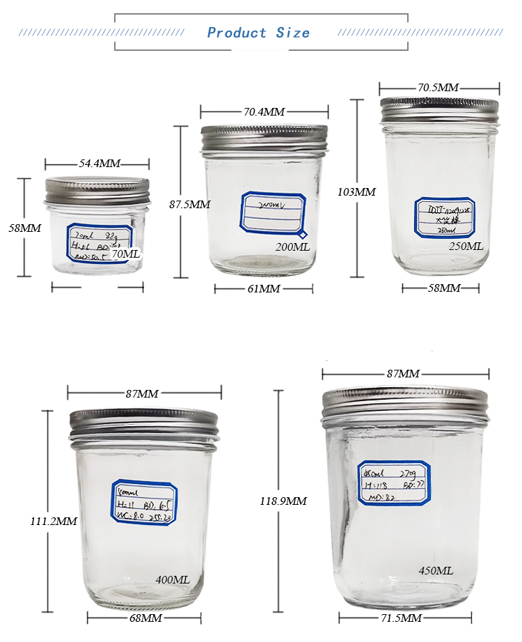 Clear Glass Food Grade Seal Wholesale Glass Mason Jam Honey Jar