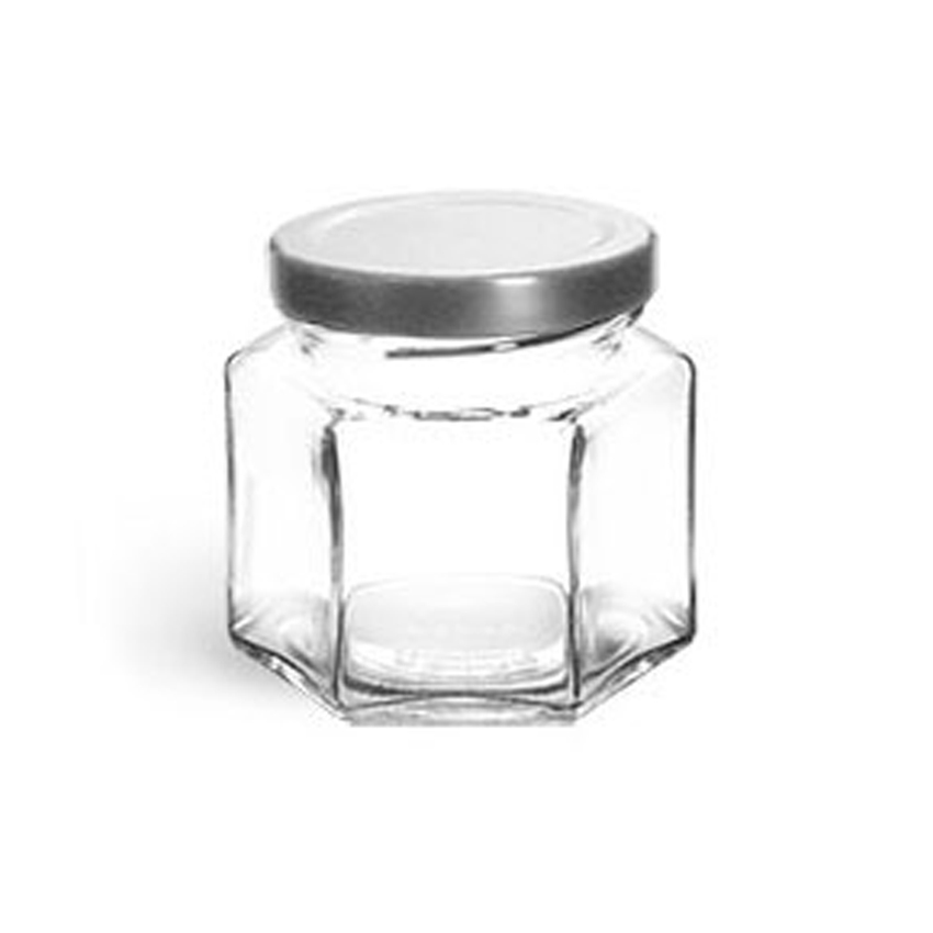 Clear Glass Hexagon Jars with Silver Metal Lug Caps glass jars for jam