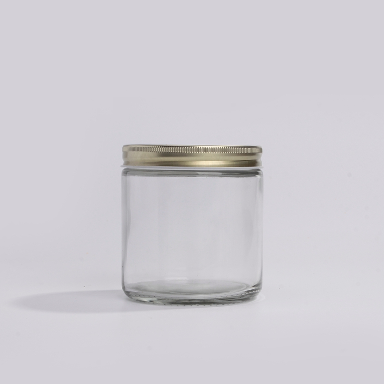 Clear Glass Jelly Jars 16oz Food Grade Glass Jar Straight Side 480ml Empt Glass Bottle With black Screw Lids