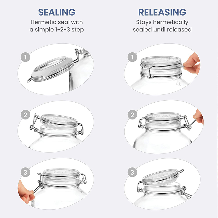 Clear Glass Kitchen Canisters and Canning Jars with Airtight Bail & Trigger Hermetic Seal Black Lids