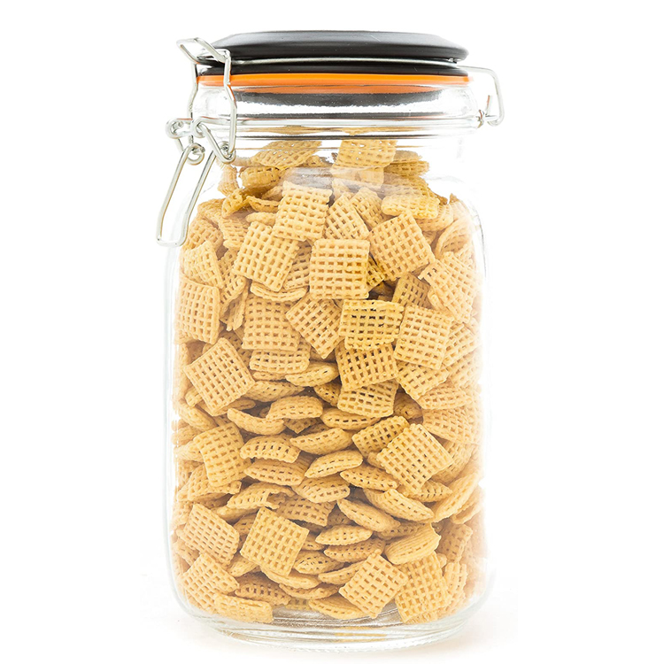 Clear Glass Kitchen Canisters and Canning Jars with Airtight Bail & Trigger Hermetic Seal Black Lids