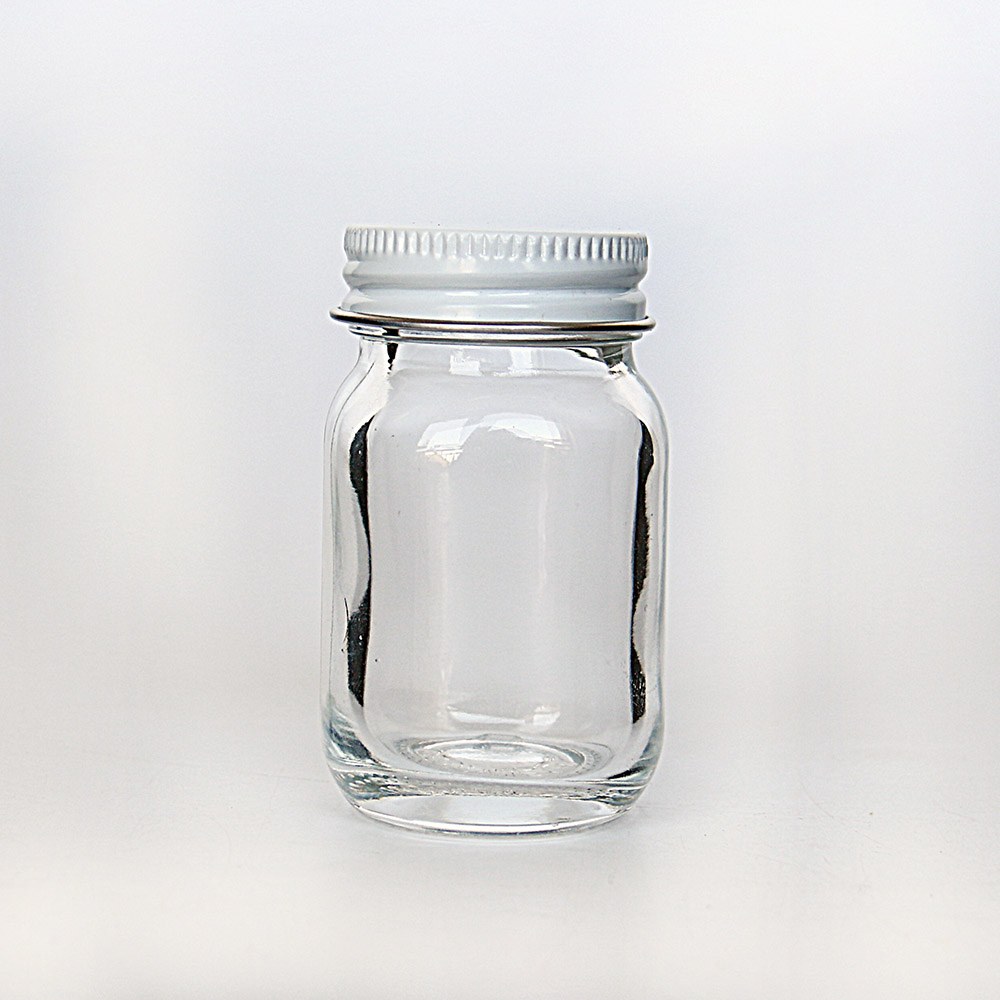 Clear Glass Mayberry Jars With White Metal Plastisol Lined Caps 50 ml