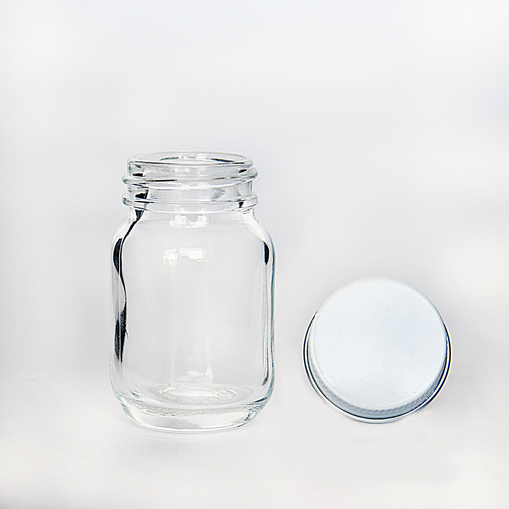 Clear Glass Mayberry Jars With White Metal Plastisol Lined Caps 50 ml