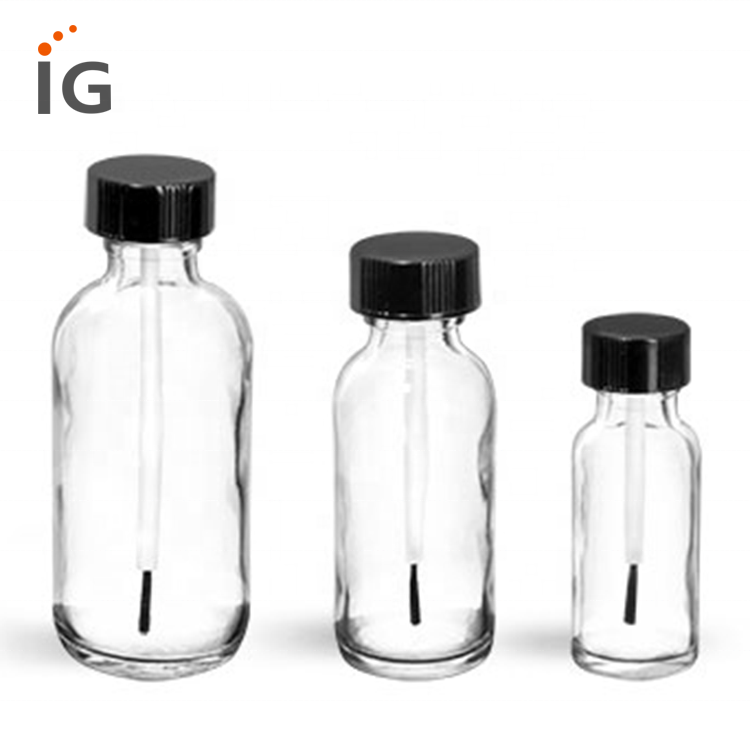 Clear Glass Round Boston Bottles with White Bulb Glass Droppers