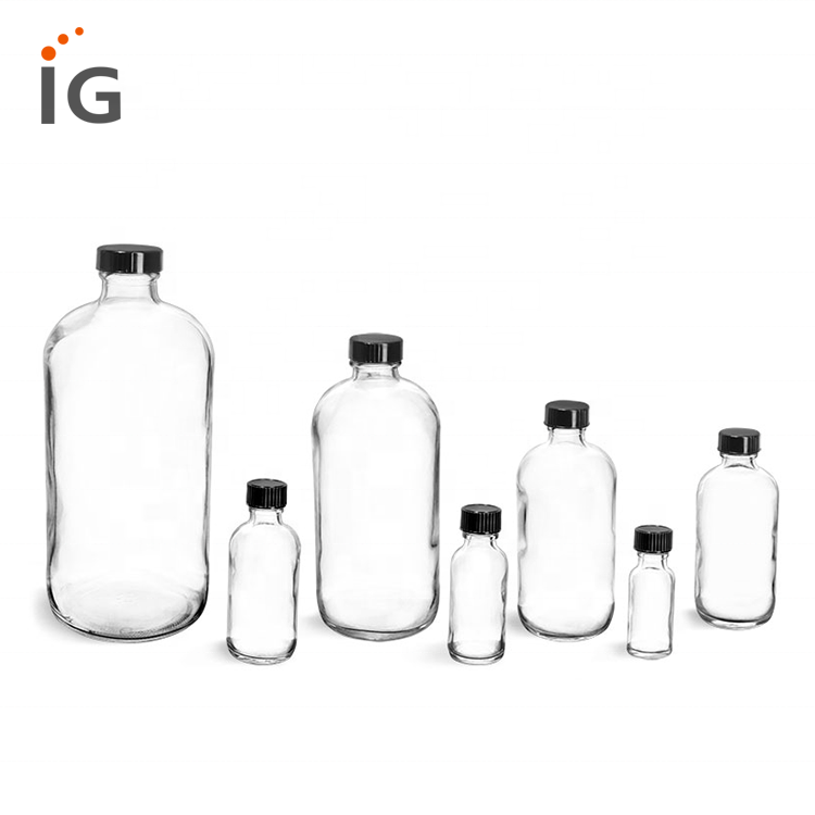 Clear Glass Round Boston Bottles with White Bulb Glass Droppers