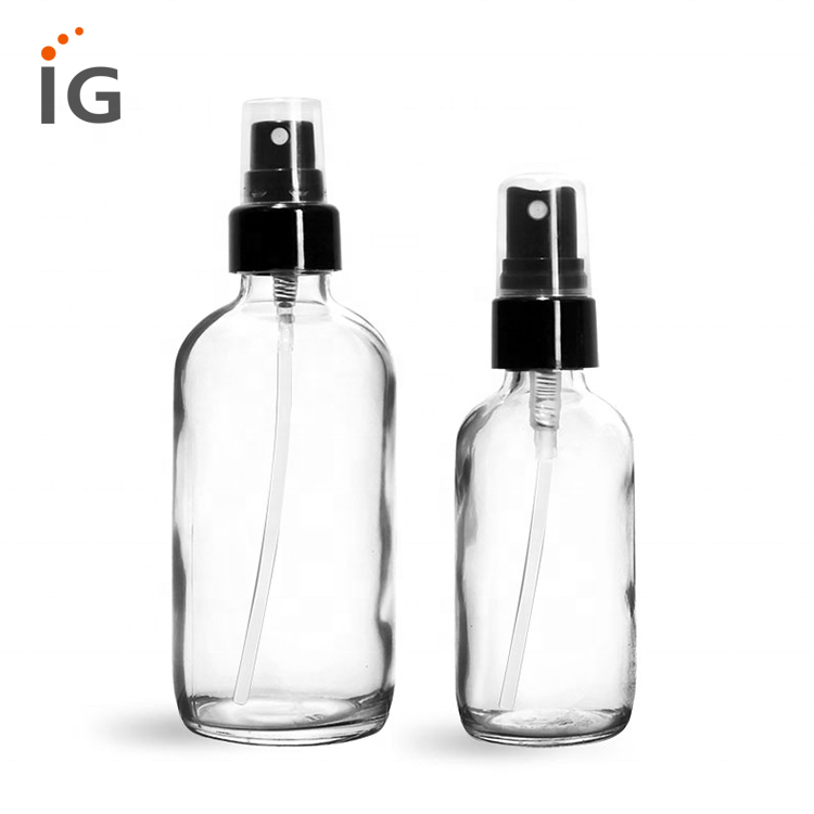 Clear Glass Round Boston Bottles with White Bulb Glass Droppers