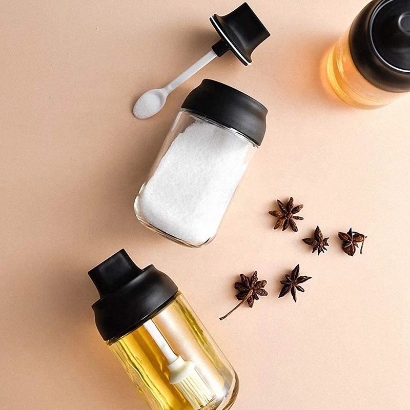 Clear Glass Spice Container Condiment Jar Oil Honey Dispenser