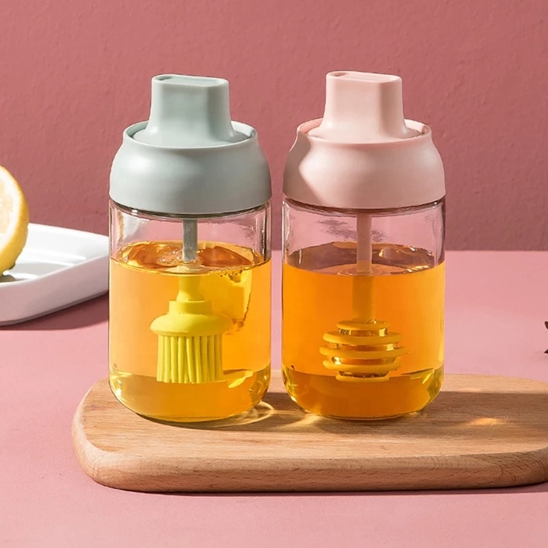 Clear Glass Spice Container Condiment Jar Oil Honey Dispenser
