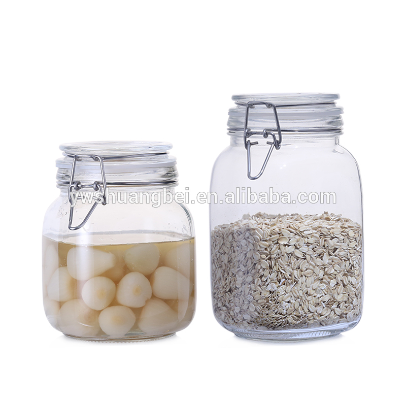 Clear Glass Square Bale Wire Storage Pot Glass Air Seal Jars