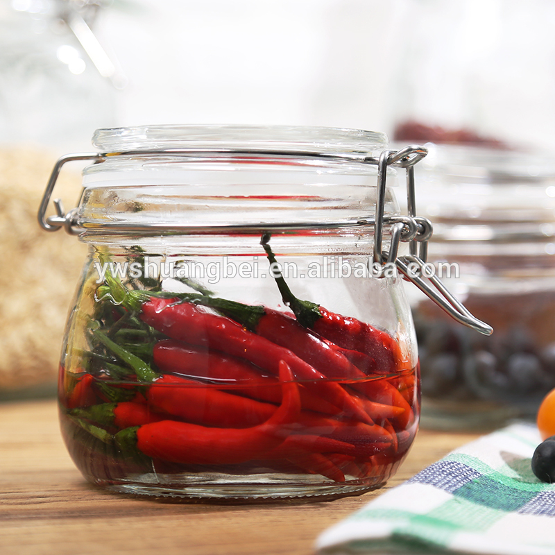 Clear Glass Square Bale Wire Storage Pot Glass Air Seal Jars