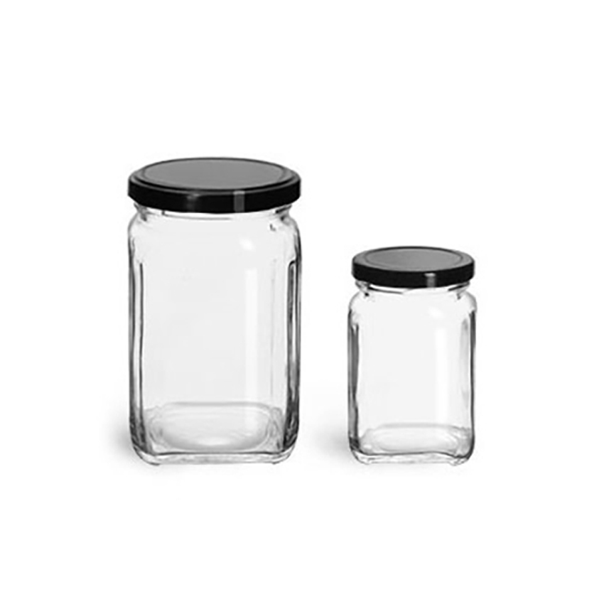 Clear Glass Square Jars with Black Metal Lug Caps glass jam jars candle jars glass