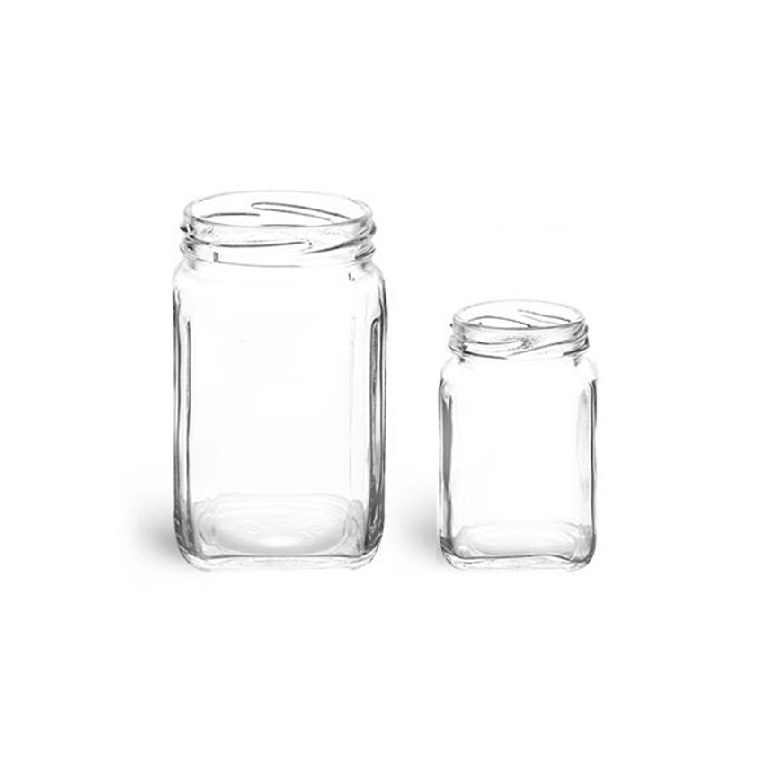 Clear Glass Square Jars with Gold Metal Lug Caps 100ml glass jars