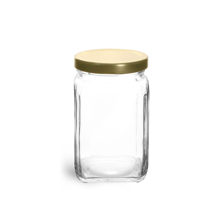 Clear Glass Square Jars with Gold Metal Lug Caps 100ml glass jars