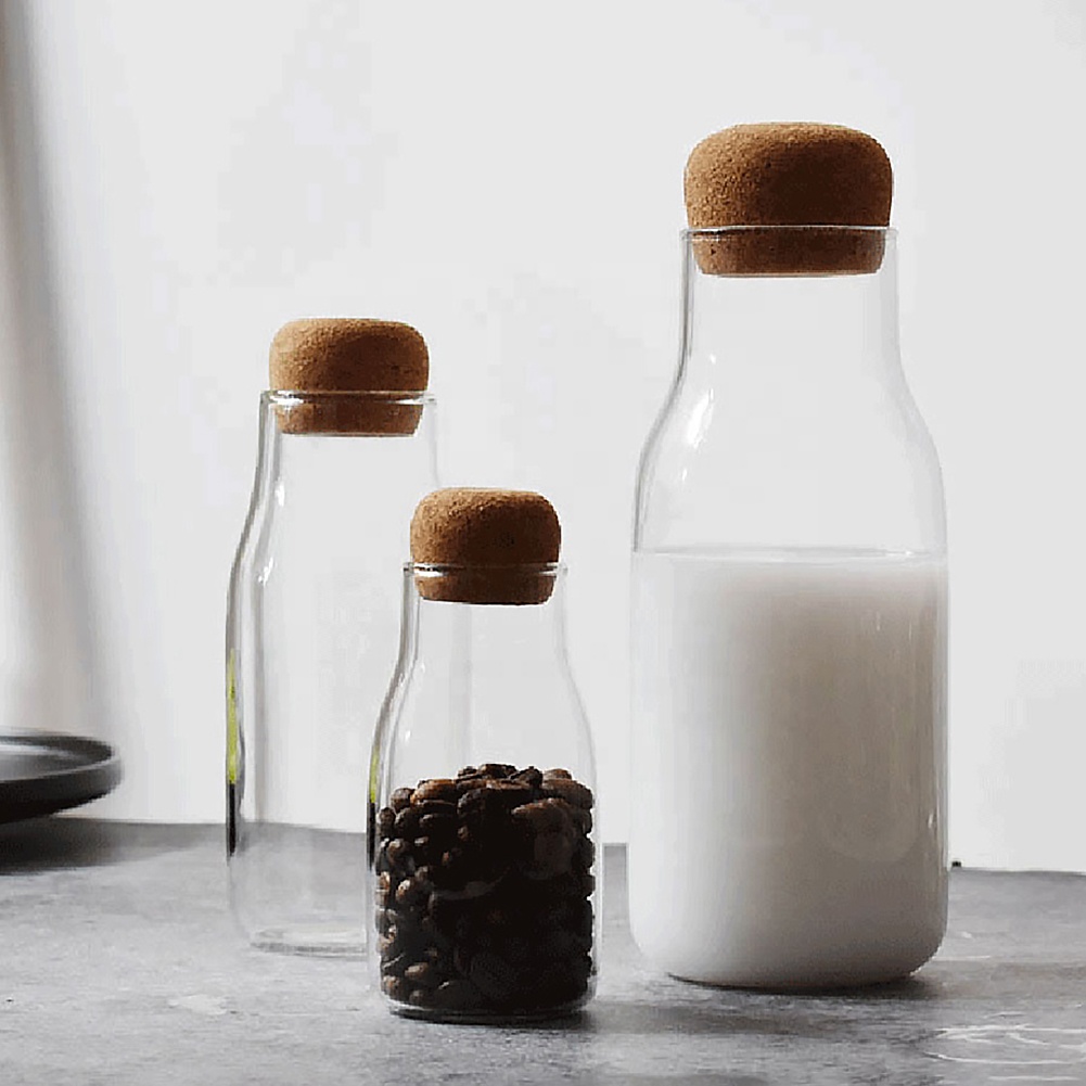 Clear Glass Storage Bottle  Jar with Cork Ball Stopper High Borosilicate Glass Storage Jar with Spherical Cork Stopper